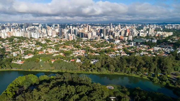Veduta Aerea Del Parco Ibirapuera San Paolo Edifici Residenziali Intorno — Foto Stock