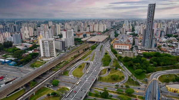 Vista Aérea Distrito Tatuap Paulo Brasil Avenida Principal Bairro Perto — Fotografia de Stock