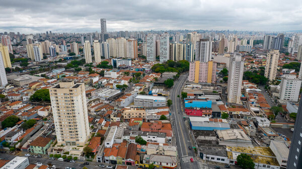 Aerial view of the Tatuap district in So Paulo, Brazil. Main avenue in the neighborhood, close to the subway station.