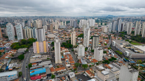 Aerial view of the Tatuap district in So Paulo, Brazil. Main avenue in the neighborhood, close to the subway station.