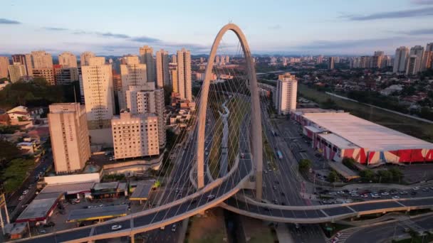 Aerial View Cable Stayed Bridge Sao Jose Dos Campos — Stock Video