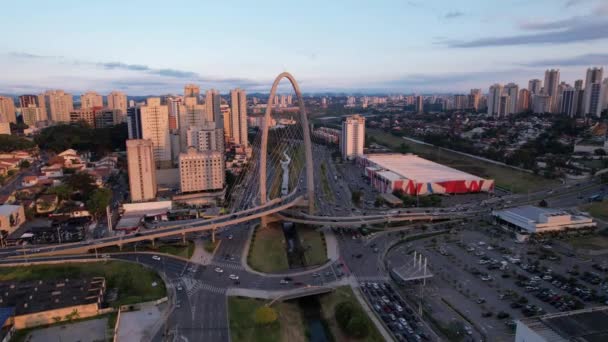 Sao Jose Dos Campos Taki Kablo Destekli Köprünün Hava Görüntüsü — Stok video