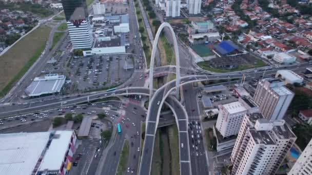 Sao Jose Dos Campos Taki Kablo Destekli Köprünün Hava Görüntüsü — Stok video