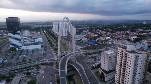 Vista Aérea Del Puente Cable Sao José Dos Campos — Vídeo de stock