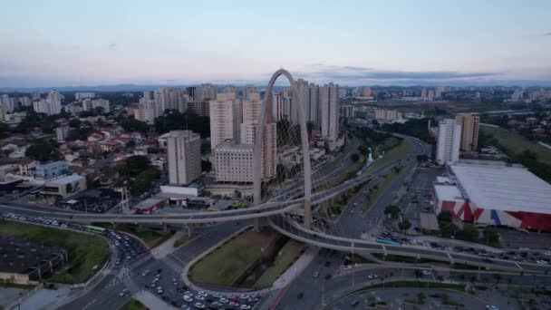 Sao Jose Dos Campos Taki Kablo Destekli Köprünün Hava Görüntüsü — Stok video