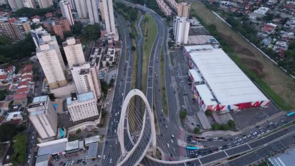 Légi Kilátás Kábel Felfüggesztett Híd Sao Jose Dos Campos — Stock videók