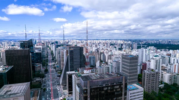 Luchtfoto Van Paulista Sao Paulo Hoofdstraat Van Hoofdstad Met Veel — Stockfoto