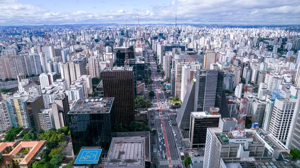 Luchtfoto Van Paulista Sao Paulo Hoofdstraat Van Hoofdstad Met Veel — Stockfoto