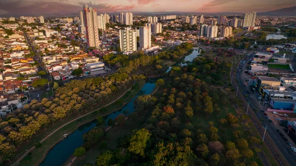 Parque Ecológico Indaiatuba Belo Parque Centro Cidade Com Árvores Casas — Fotografia de Stock