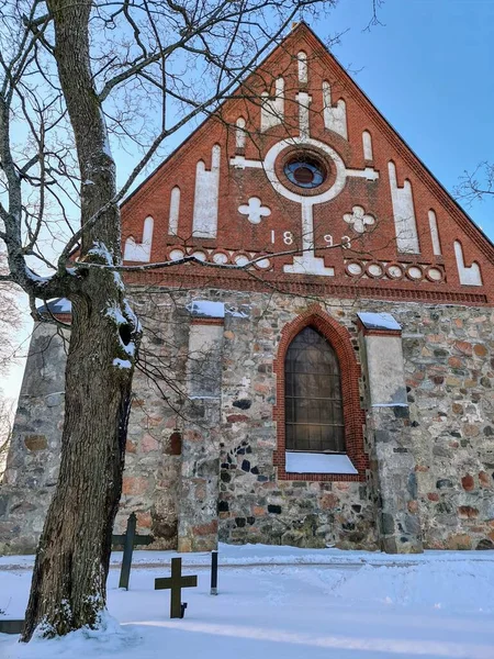 Alte Steinkirche Laurentius Tageslicht Einem Gefrorenen Januartag — Stockfoto