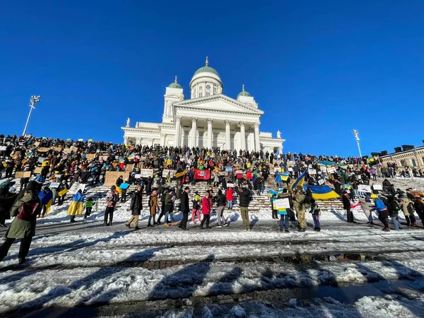 Helsinki Finlandia 2022 Demonstrasi Menentang Perang Ukraina — Foto Stok Gratis