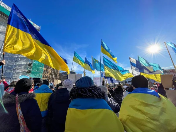 Helsinki Finlandia 2022 Demonstrasi Menentang Perang Ukraina — Foto Stok Gratis