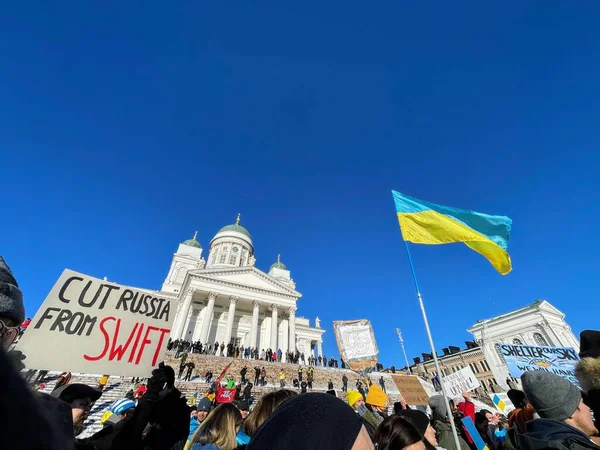 Гельсінкі Фінляндія 2022 Демонстрація Проти Війни Україні Ліцензійні Стокові Фото