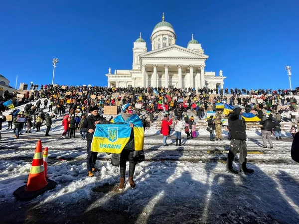 Гельсінкі Фінляндія 2022 Демонстрація Проти Війни Україні Стокова Картинка