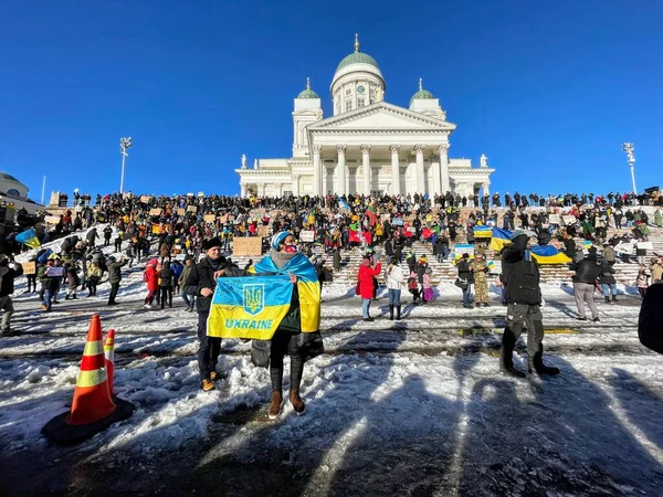 Гельсінкі Фінляндія 2022 Демонстрація Проти Війни Україні Ліцензійні Стокові Зображення