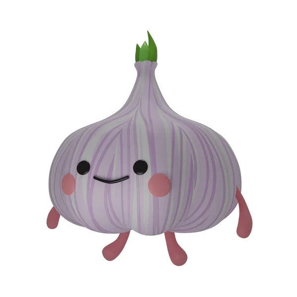 Cute garlic in cartoon style. 3d render illustration. — Stock Photo, Image