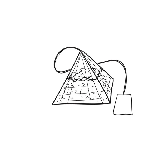 Ručně kreslené vektorové znázornění trojúhelníkového sáčku čaje. S černým obvodem bez výplně na bílém pozadí — Stockový vektor