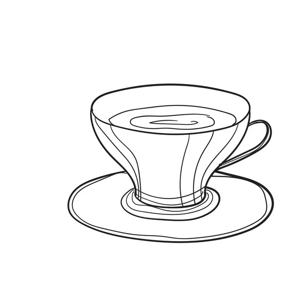 Handgezeichnete Vektorillustration der Tasse. Mit schwarzer Schaltung ohne Füllung auf weißem Hintergrund — Stockvektor