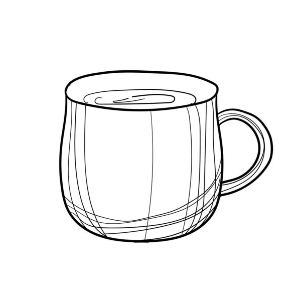 Ilustración vectorial dibujada a mano de taza. Con circuito negro sin relleno sobre fondo blanco — Archivo Imágenes Vectoriales