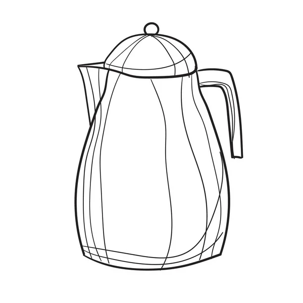 Illustration vectorielle dessinée à la main de la cafetière. Avec circuit noir sans remplissage sur fond blanc — Image vectorielle
