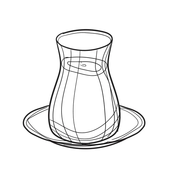 Ilustración vectorial dibujada a mano de taza con cuchara. Con circuito negro sin relleno sobre fondo blanco — Archivo Imágenes Vectoriales