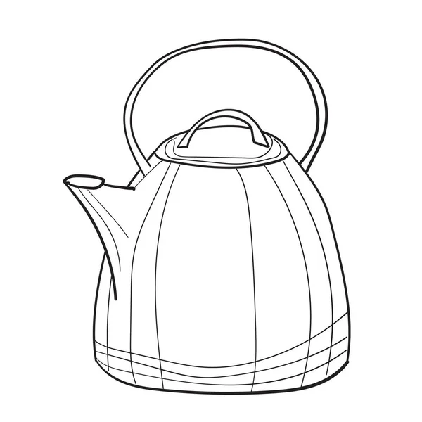 Hand-drawn vector illustration of kettle. With black circuit without fill on white background — Stock Vector