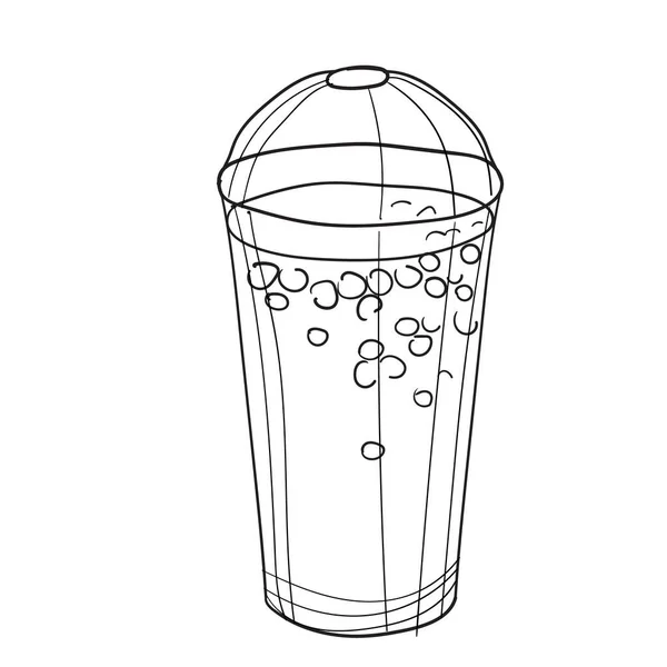 Ilustración vectorial dibujada a mano de café helado. Con circuito negro sin relleno sobre fondo blanco — Archivo Imágenes Vectoriales