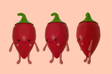 Çizgi film tarzında tatlı kırmızı biber kağıdı. 3d resimleme.