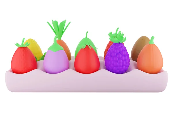 Cute 3d renderowania zestaw jaj - warzywa w stojaku — Zdjęcie stockowe