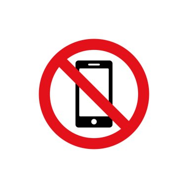 Telefon engelleme simgesi. Burada telefon kullanımını yasaklayan bir imza. Konuşmak ve aramak yok, sembol. Telefonu kapat ya da sessiz moduna geç. Kırmızı çizgili kırmızı çember.. 