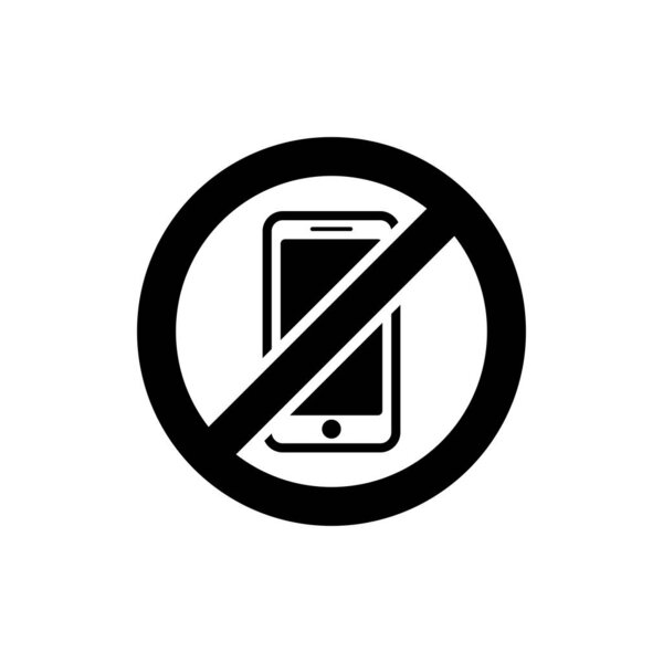 Значок запрета телефона. Распишитесь здесь, запрещая пользоваться телефоном. Никаких разговоров и звонков, символ. Выключите телефон или переключитесь в беззвучный режим. Черный круг с черной диагональю через него.