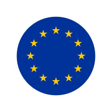 AB bayrağı daire şeklinde. Sarı yıldızlı Avrupa Birliği mavi bayrağı. Vektör illüstrasyonu.