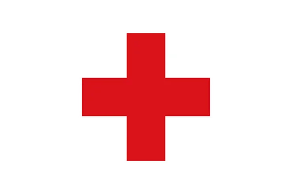 Uluslararası Kızıl Haç Komitesi, ICRC. Kızıl Haç 'ın amblemi. Ortasında kırmızı haç olan beyaz bayrak. Vektör illüstrasyonu.