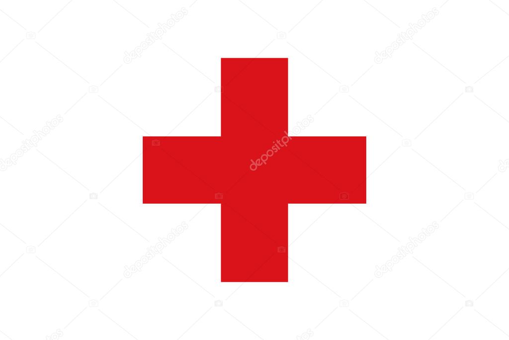 Flag International Committee of the Red Cross, ICRC. Emblem of the Red Cross. White flag with a red cross in the center. Vector illustration.