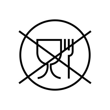 Simgeler, cam ve çatal, çemberin dışına çizilmiş. Piktogram gıda ürünleri için ambalajın yasak olduğunu gösteriyor. AB 'deki maddelerin etiketlenmesinde kullanılan uluslararası amblem.