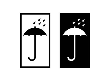 Damlalı şemsiye işareti nemden uzak dur demektir. Paketleme için izole vektör simgesi. İşaretler ürünün sadece kuru bir odada saklanması gerektiğini gösteriyor..