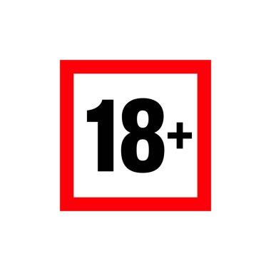 18 yaş sınırlaması işareti. Simge sadece 18 artı, sansürlü. 18 yaş altı içki yasağı etiketi, sadece yetişkinler için. Vektör simgesi.