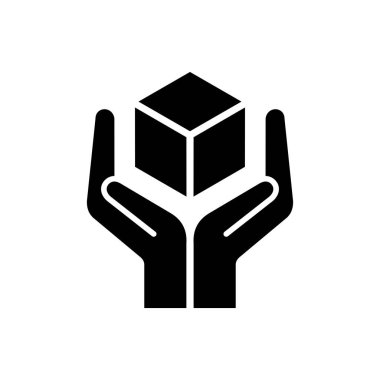 El ve kutu şeklinde işaretler var. Dikkatli tutuş göstergesi. Paketleme için izole vektör simgesi. Piktogram uyarısı. İşaretleme paketin içeriğinin dikkatlice ele alınması gerektiğini bildirir.