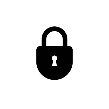 Kilit simgesi. Simgeyi engelleme. Kapalı asma kilit. Koruma sembolü. Beyaz arkaplanda izole vektör resim grafiği.