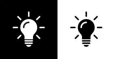 Ampul simgesi. Enerji ve düşünme sembolü. Yaratıcı fikir ve ilham konsepti. Beyaz arkaplanda izole vektör illüstrasyonu.