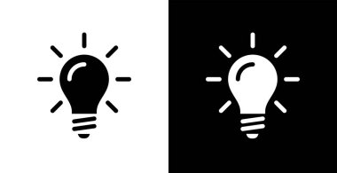 Ampul simgesi. Enerji ve düşünme sembolü. Yaratıcı fikir ve ilham konsepti. Beyaz arkaplanda izole vektör illüstrasyonu.