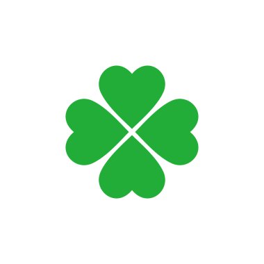 Dört yapraklı yonca simgesi. İyi şanslar sembolü. İrlandalı Leprikon 'un özelliği. Beyaz arkaplanda izole vektör illüstrasyonu.