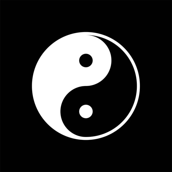 Black and white yin yang, circle. The symbol of opposite properties. Day and night. Isolated vector illustration on black and white background.