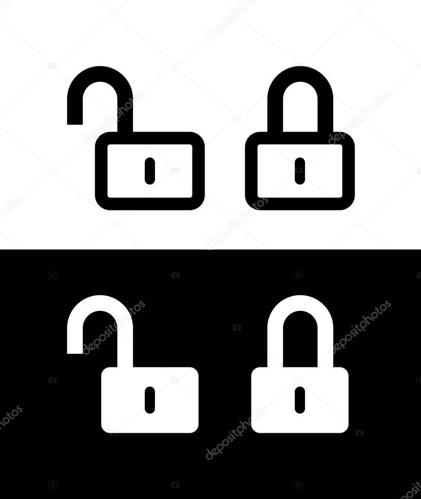 Lock icon. Lock and unlock icons set. Padlock open and closed. Protection symbol. Isolated vector pictogram on white background.