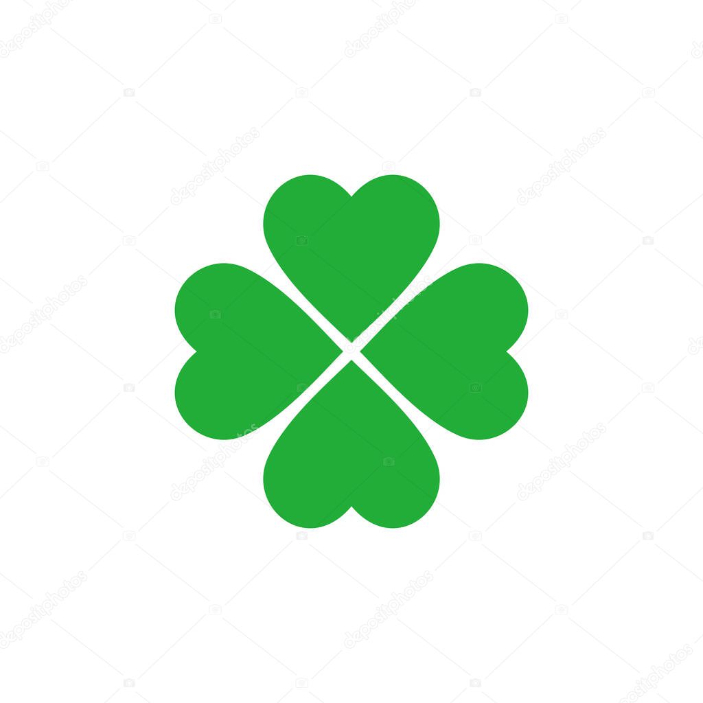 Four-leaf clover icon. Good luck symbol. Attribute of the Irish Leprechaun. Isolated vector illustration on white background.