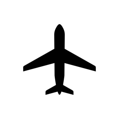 Uçak ikonu. Uçak uçuşu resmi. Taşıma, sembol yolculuğu. Beyaz arkaplanda izole vektör illüstrasyonu.
