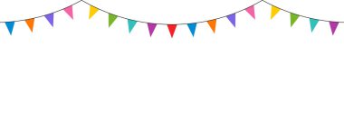 Renkli parti bayrakları. Bayraklı çelenk. Doğum günü kutlaması, festival ve güzel dekorasyon için dekoratif parti flamaları. Bayrakları asılmış tatil geçmişi. Kusursuz gökkuşağı çelengi.