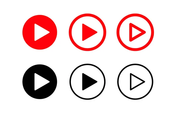 Çalma düğmeleri ayarlandı. Video ve müzik çalma ikonu. Çember içinde bir üçgen bir medya oyuncusunun sembolüdür. Video ve ses multimedya üretimi. Beyaz arkaplanda izole vektör illüstrasyonu.