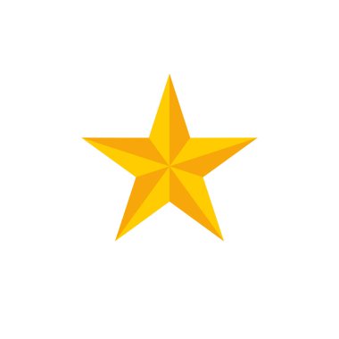 Volumetrik altın yıldız. Beş köşeli yıldız 3D. Kalite ve değerlendirme sembolü. Beyaz arkaplanda izole vektör illüstrasyonu.