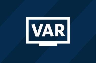 VAR simgesi. Video hakem yardımcısı logosu. Futbol videosu izleme tabelası. Mavi arkaplanda izole vektör çizimi.